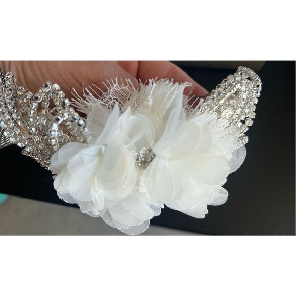 Faux Diamond and Silk Flower Wedding Hair Comb - Picture 3 of 3